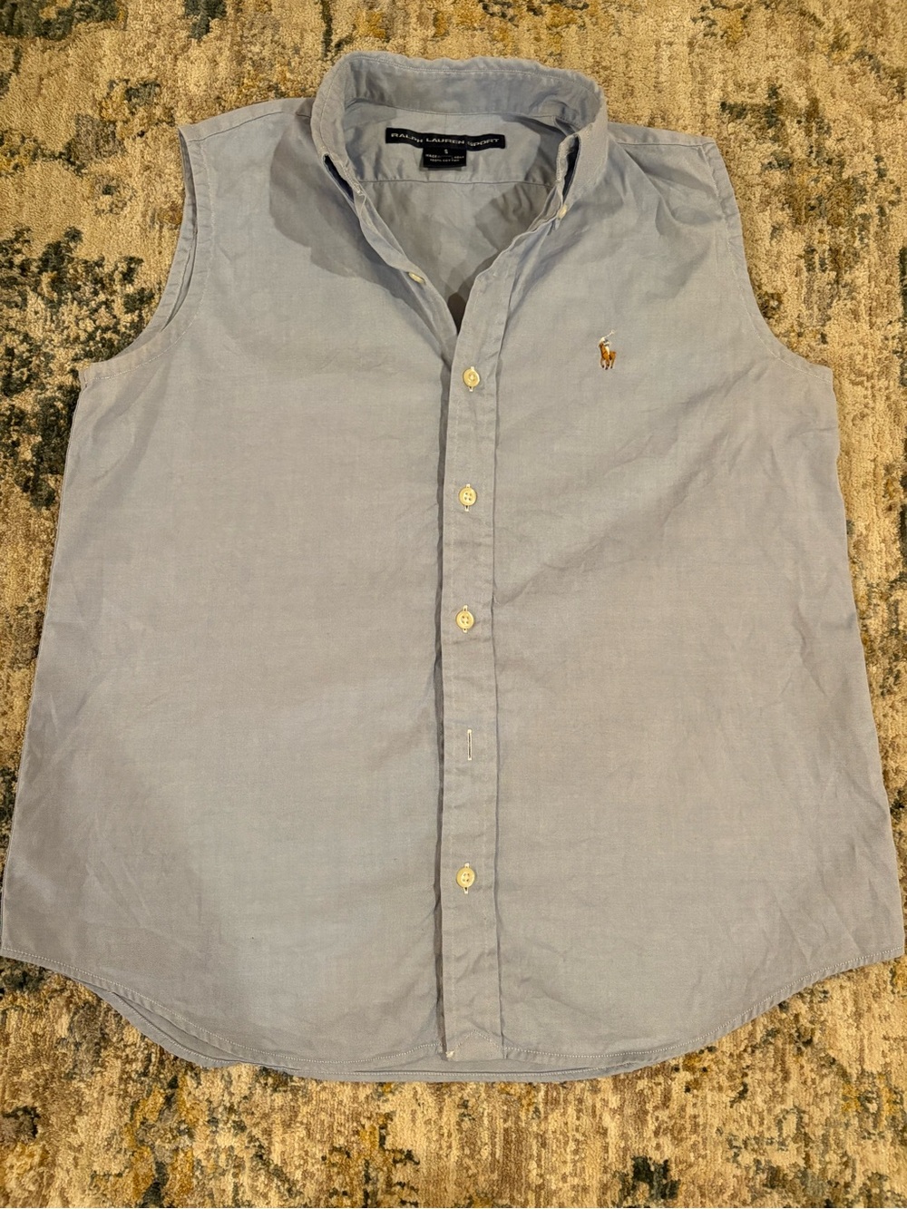 Ralph Lauren Sport Shirt Top Womens S Blue Oxford Cotton Sleeveless Button-Up